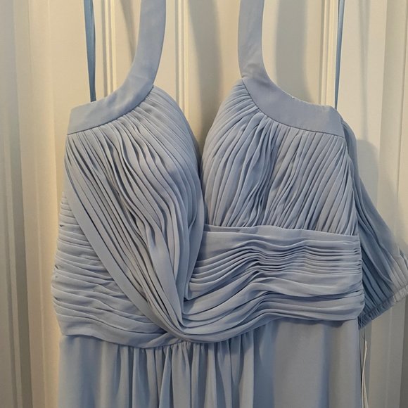 Long Chiffon Halter Skyway Blue Dress - Picture 4 of 6